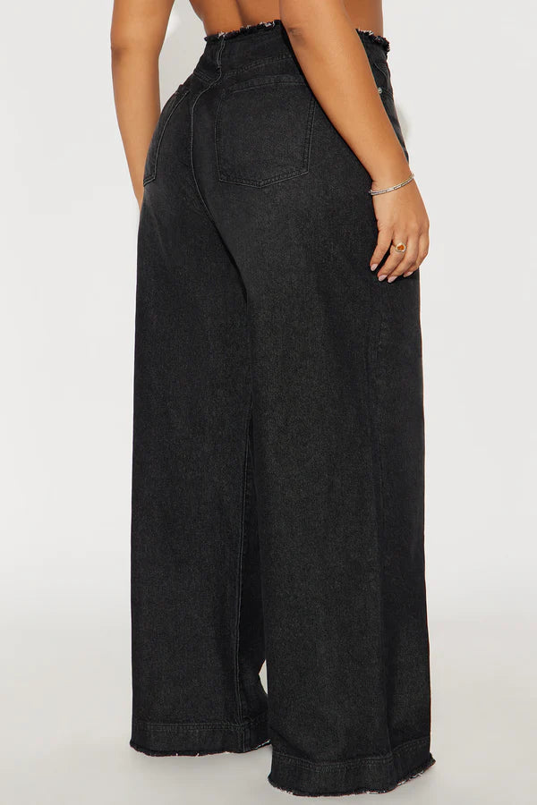 Women's High-Waisted Baggy Jeans | Relaxed Fit Cut-Off Waistband
