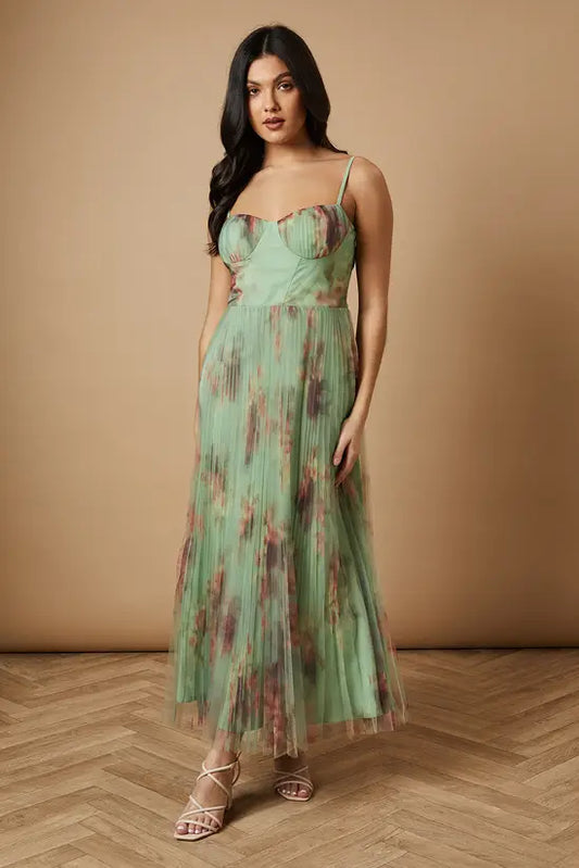Women's Floral Corset Midi Dress | Elegant Fit & Flare Dress