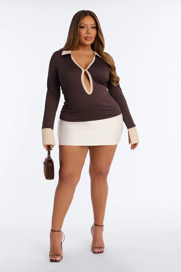 Women's Collared Cut-Out Long Sleeve Top | Stylish & Modern Casual Blouse