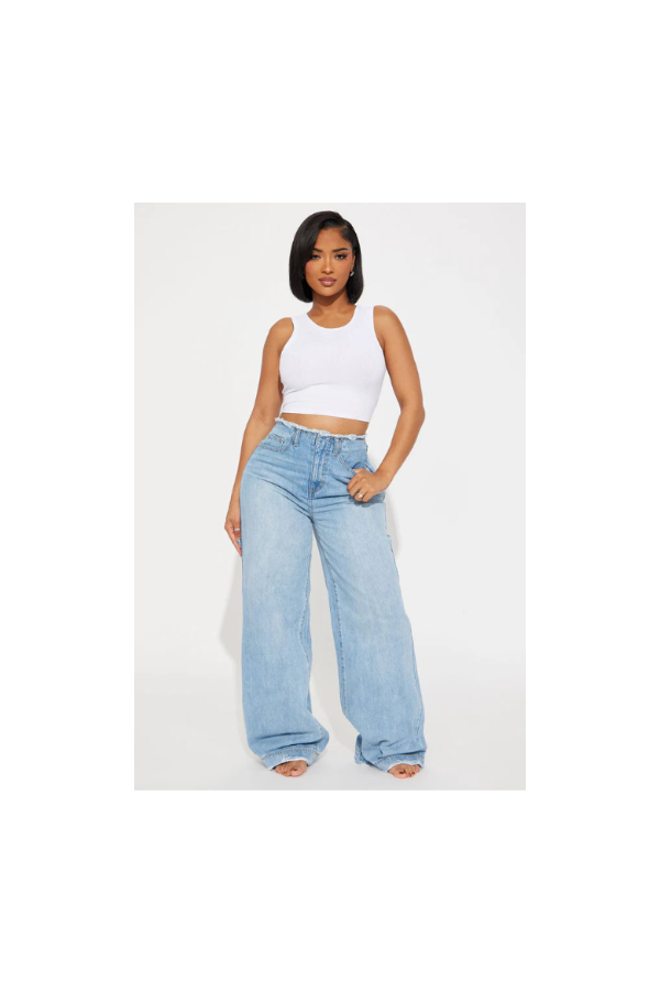 Women's High-Waisted Baggy Jeans | Relaxed Fit Cut-Off Waistband