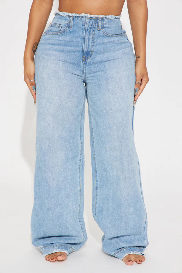 Women's High-Waisted Baggy Jeans | Relaxed Fit Cut-Off Waistband