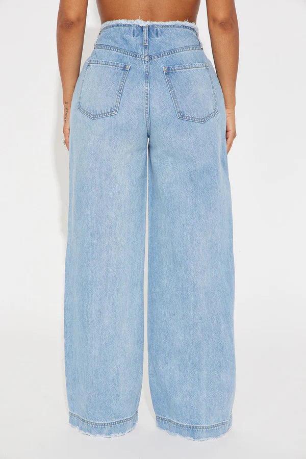 Women's High-Waisted Baggy Jeans | Relaxed Fit Cut-Off Waistband