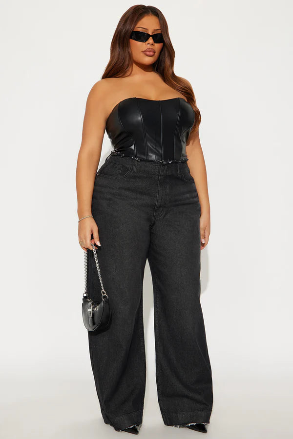 Women's High-Waisted Baggy Jeans | Relaxed Fit Cut-Off Waistband