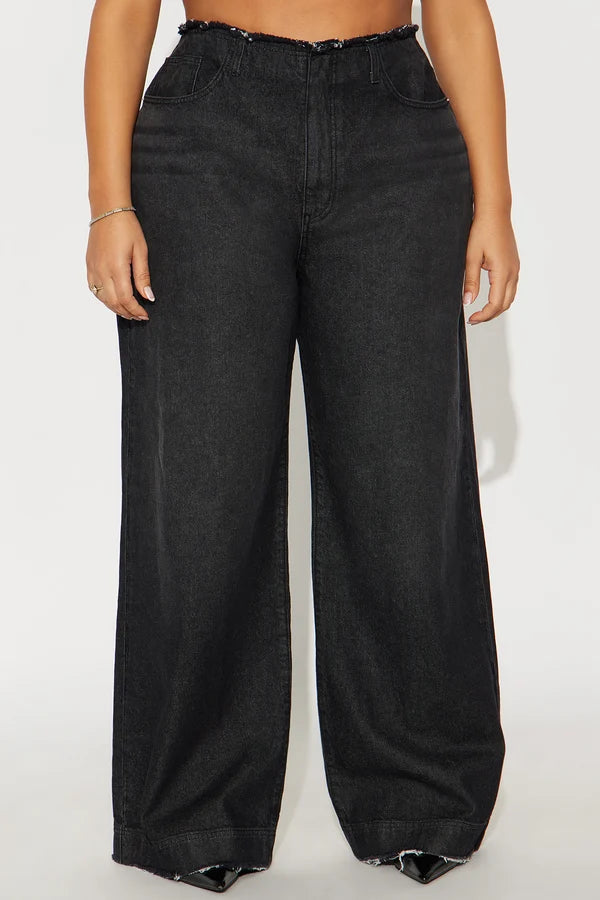 Women's High-Waisted Baggy Jeans | Relaxed Fit Cut-Off Waistband