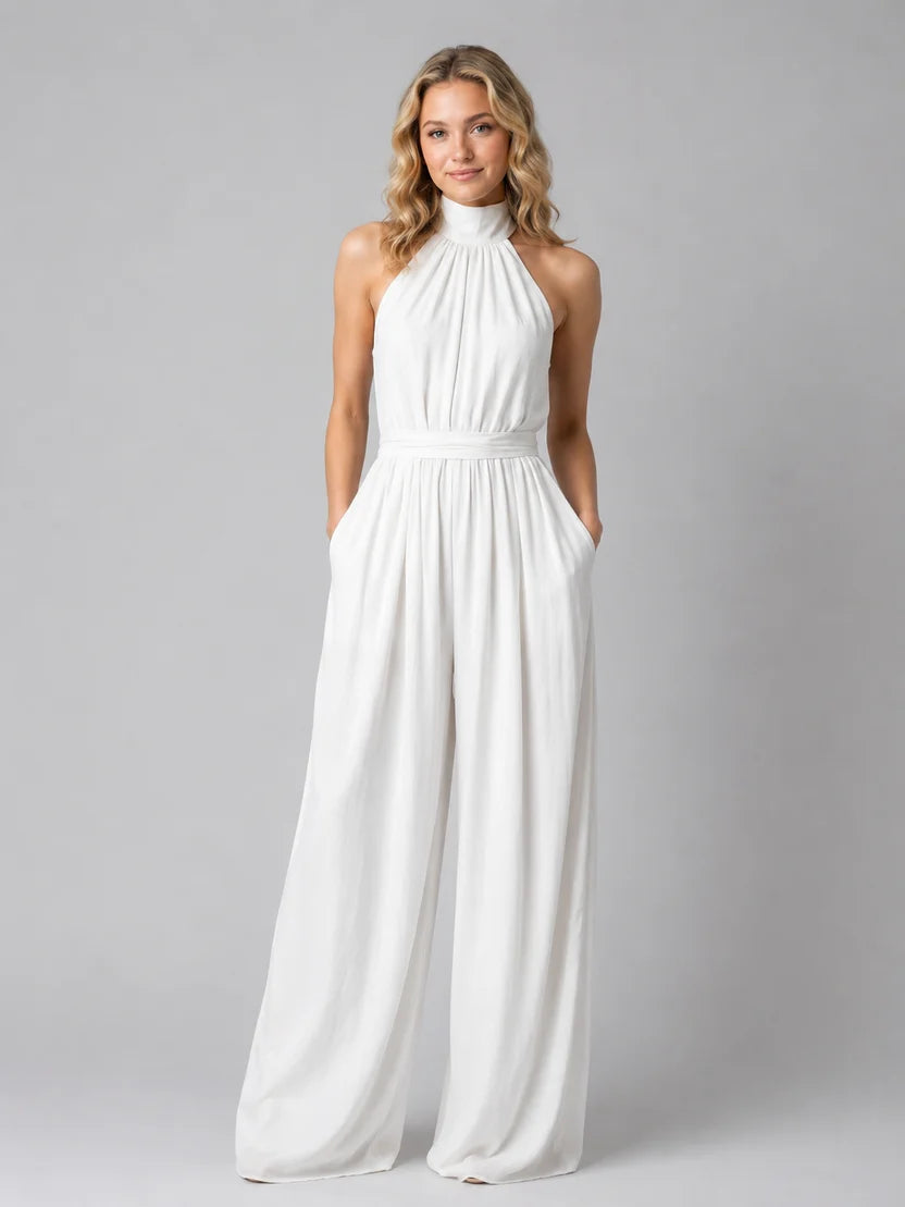 Women's Halter Neck Wide-Leg Jumpsuit | Elegant Flowy One-Piece Outfit