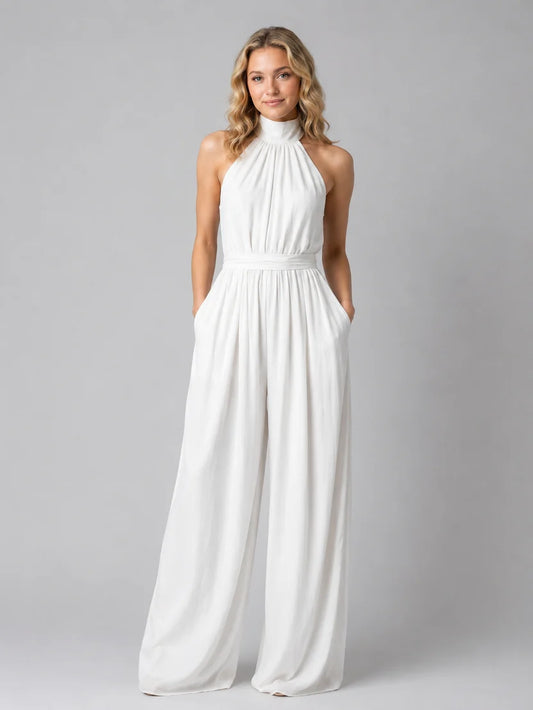 Women's Halter Neck Wide-Leg Jumpsuit | Elegant Flowy One-Piece Outfit