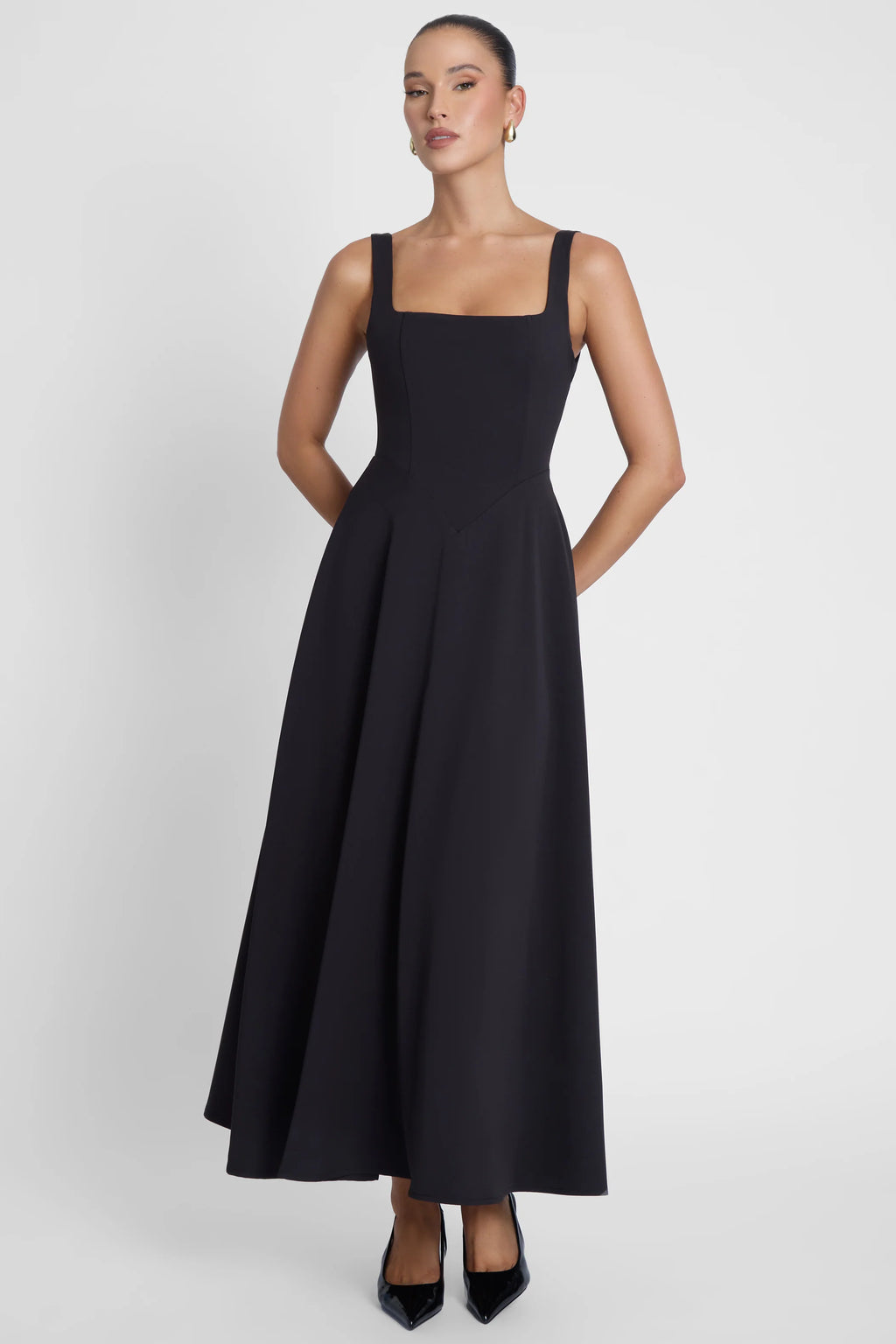 Women's Square Neck Corset Midi Dress | Elegant Bodycon Party Dress