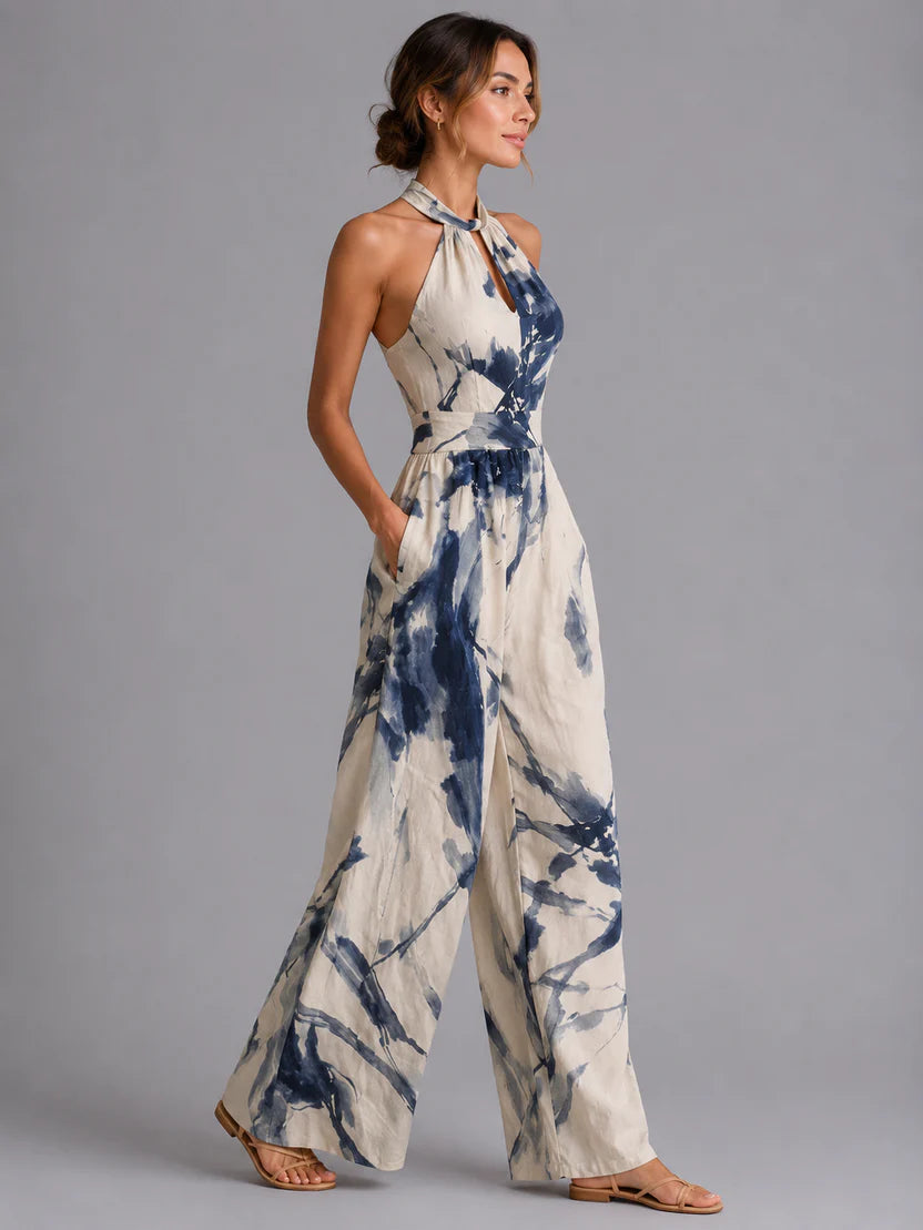 Women's Printed Wide-Leg Jumpsuit | Casual Relaxed Fit Summer One-Piece Outfit