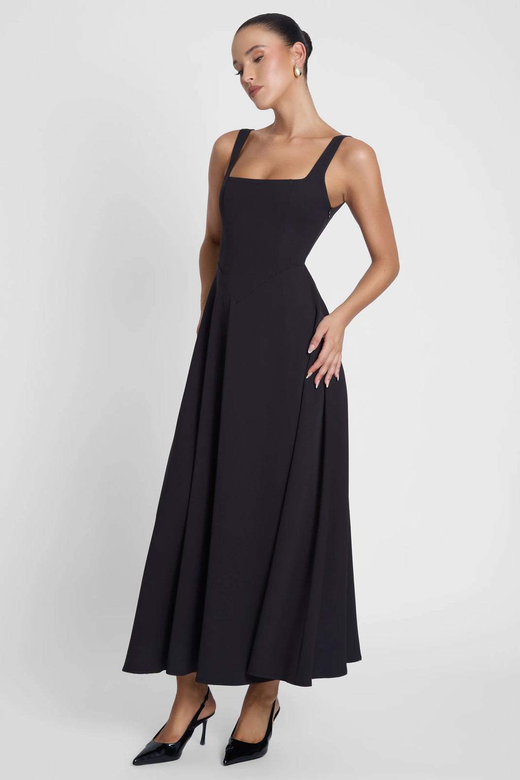 Women's Square Neck Corset Midi Dress | Elegant Bodycon Party Dress