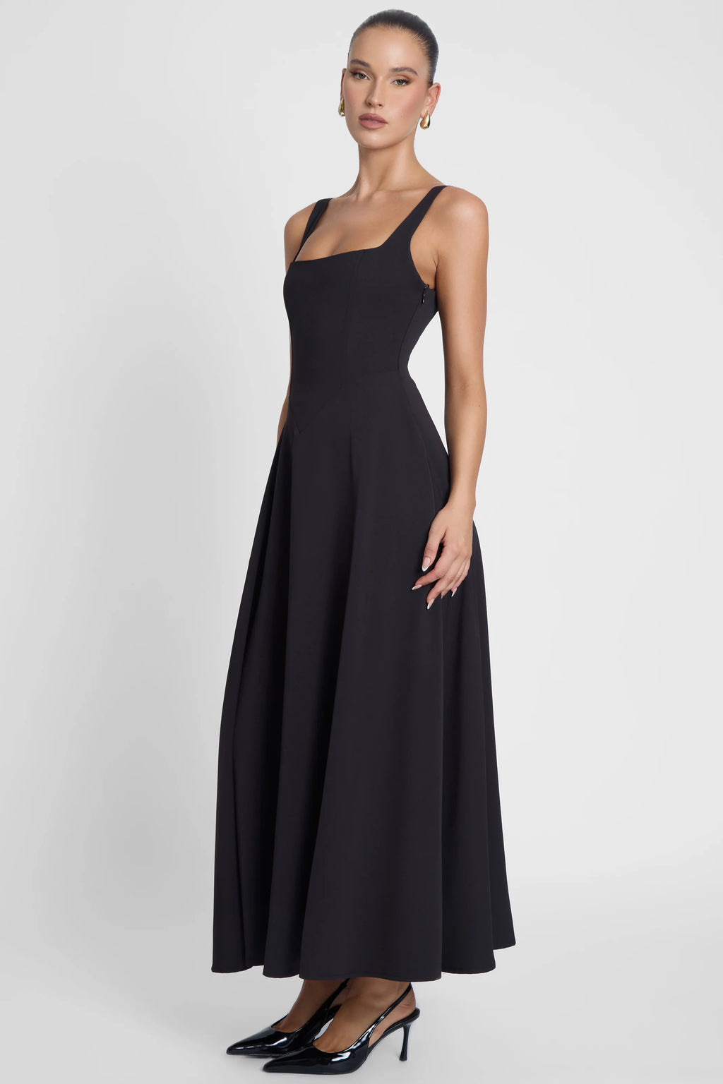 Women's Square Neck Corset Midi Dress | Elegant Bodycon Party Dress