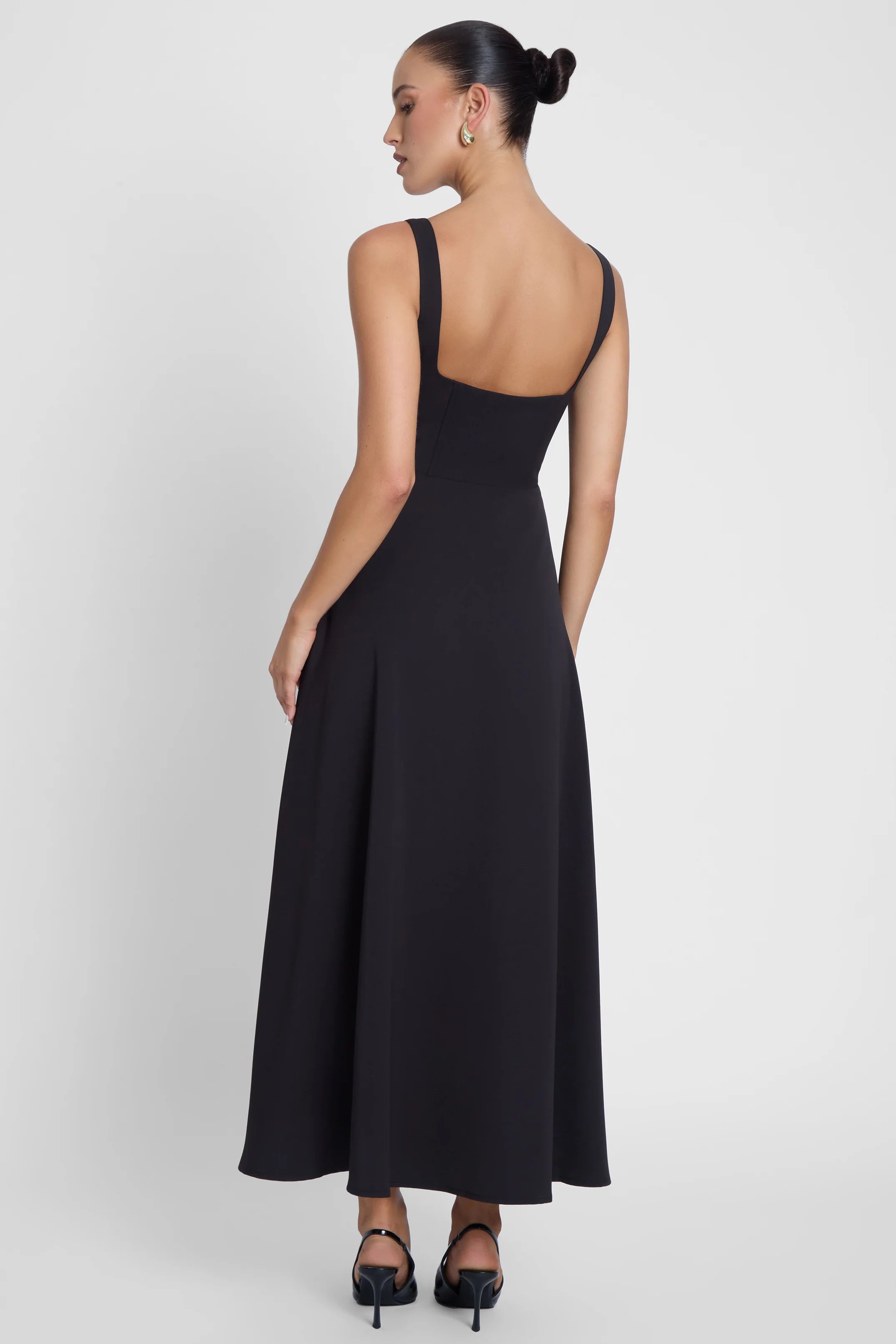 Women's Square Neck Corset Midi Dress | Elegant Bodycon Party Dress