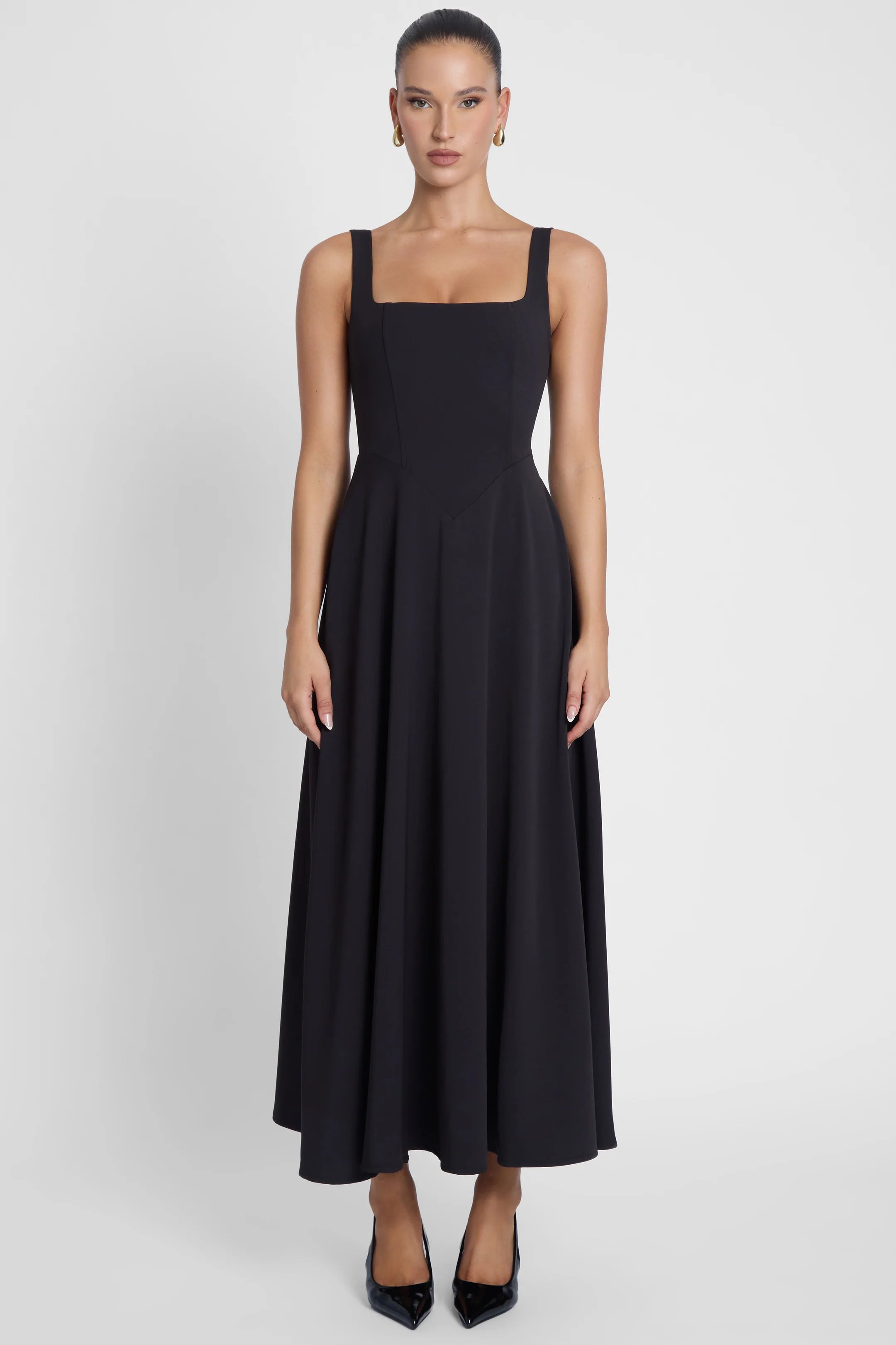 Women's Square Neck Corset Midi Dress | Elegant Bodycon Party Dress