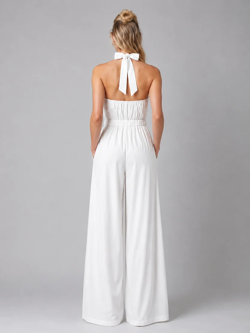 Women's Halter Neck Wide-Leg Jumpsuit | Elegant Flowy One-Piece Outfit