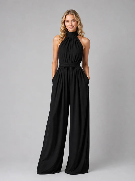 Women's Halter Neck Wide-Leg Jumpsuit | Elegant Flowy One-Piece Outfit