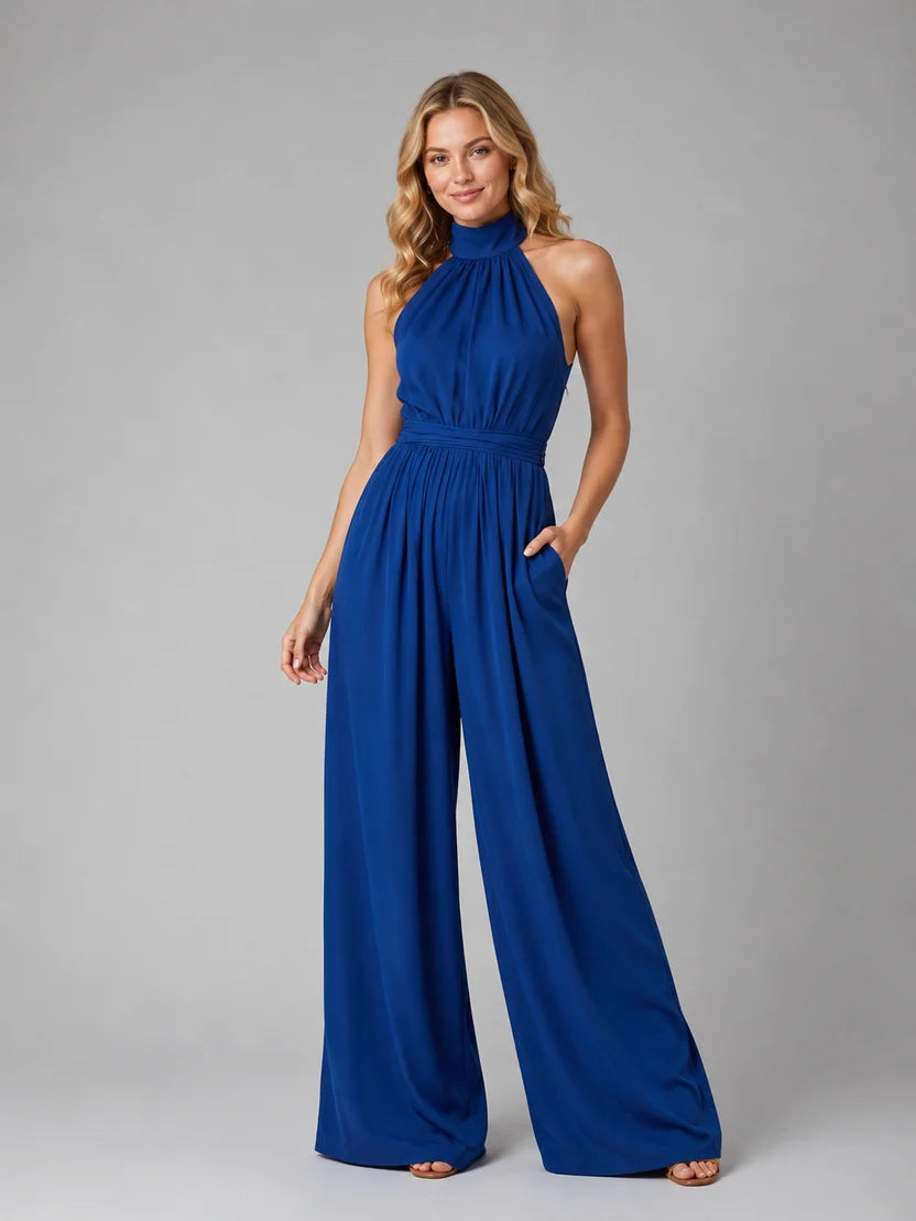 Women's Halter Neck Wide-Leg Jumpsuit | Elegant Flowy One-Piece Outfit
