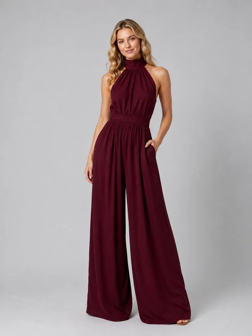 Women's Halter Neck Wide-Leg Jumpsuit | Elegant Flowy One-Piece Outfit