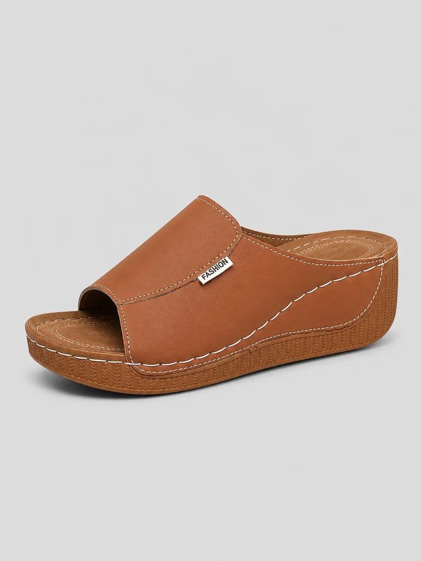 Women's Leather Look Comfort Slide Sandals | Soft, Stylish & Everyday Summer Wear