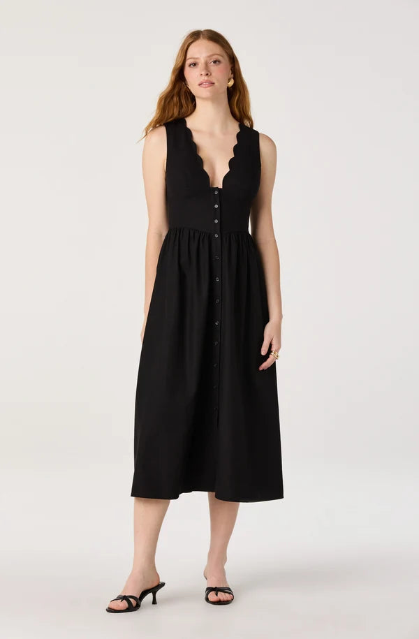 Women's V-Neck Button-Front Midi Dress | Elegant Casual Everyday Dress