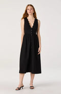 Women's V-Neck Button-Front Midi Dress | Elegant Casual Everyday Dress