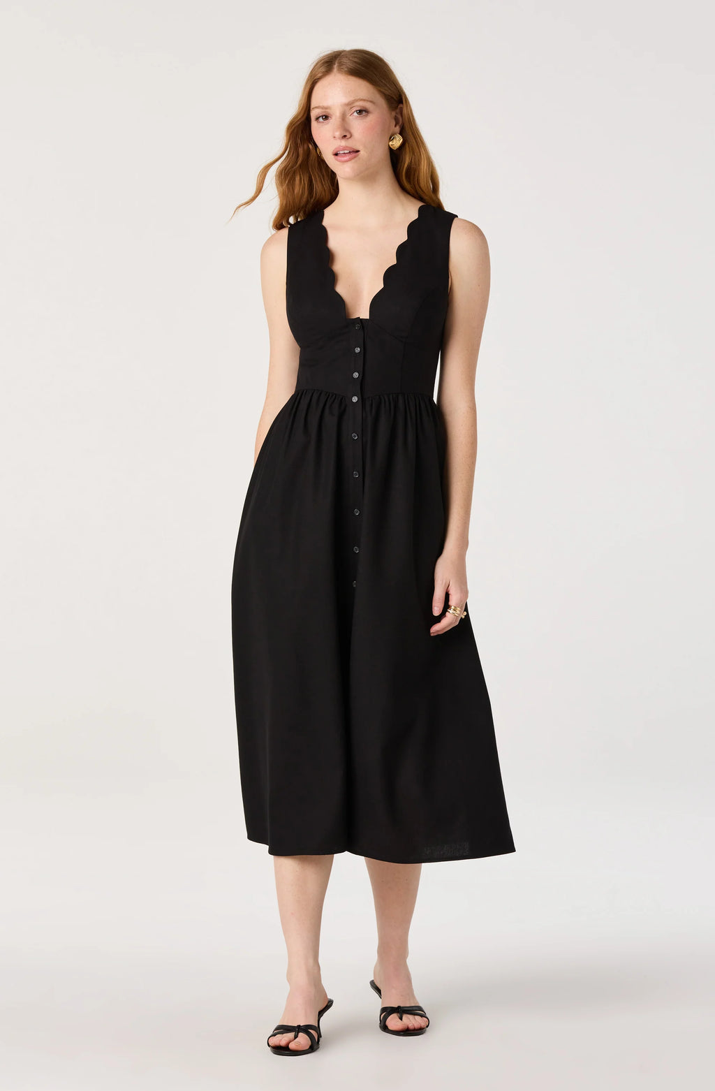 Women's V-Neck Button-Front Midi Dress | Elegant Casual Everyday Dress