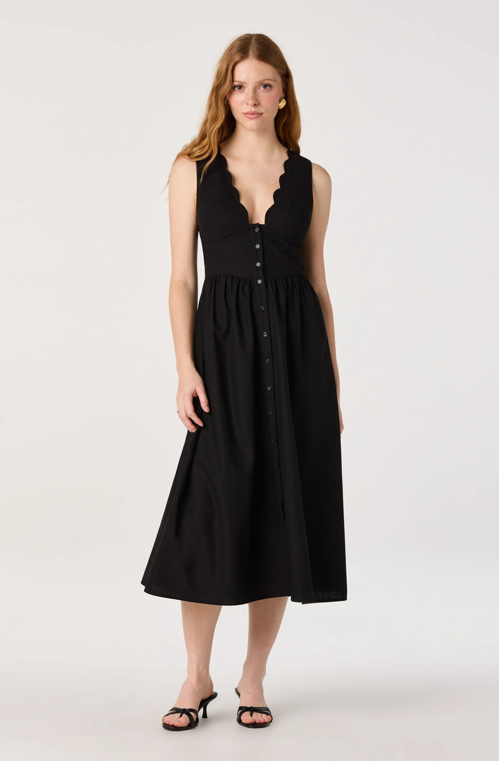 Women's V-Neck Button-Front Midi Dress | Elegant Casual Everyday Dress
