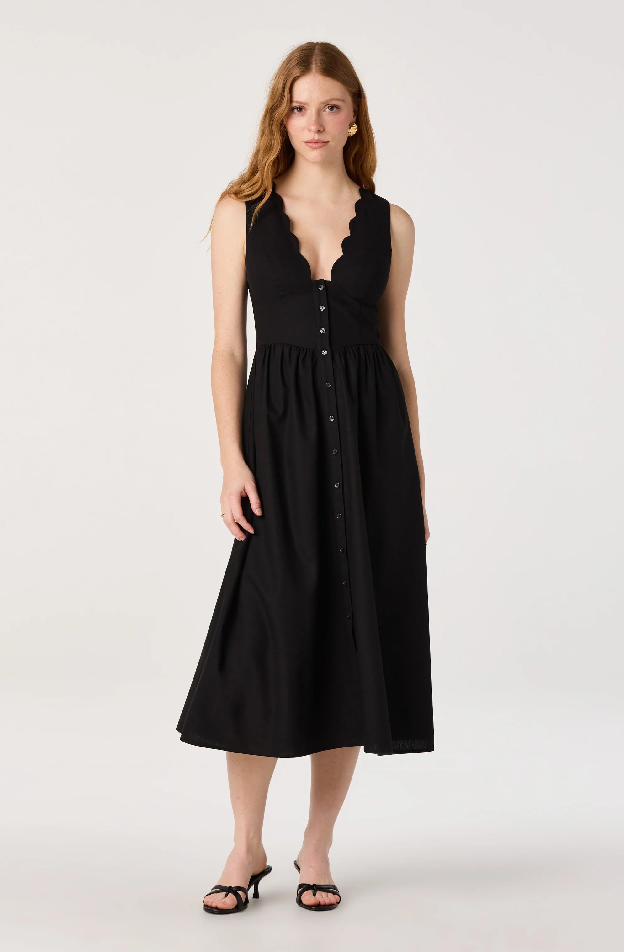 Women's V-Neck Button-Front Midi Dress | Elegant Casual Everyday Dress