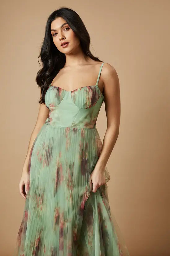 Women's Floral Corset Midi Dress | Elegant Fit & Flare Dress