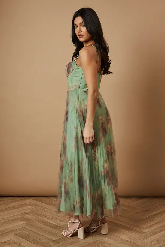 Women's Floral Corset Midi Dress | Elegant Fit & Flare Dress