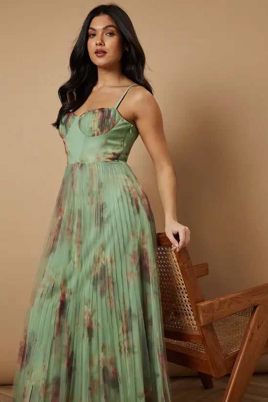 Women's Floral Corset Midi Dress | Elegant Fit & Flare Dress