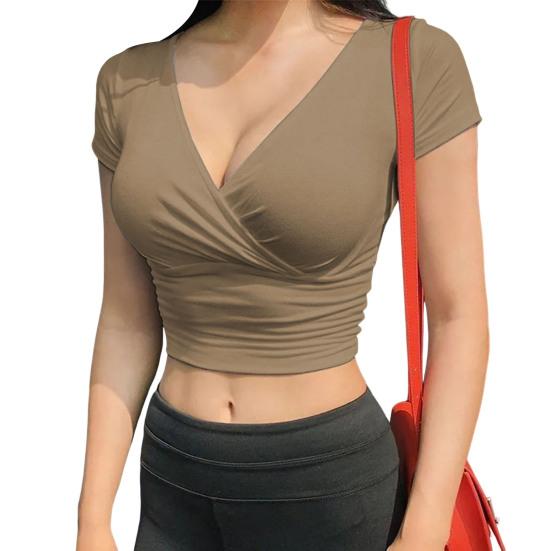 Women's Deep V-Neck Cropped T-Shirt | Slim Fit, Lightweight & Stretch Short Sleeve Top