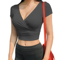 Women's Deep V-Neck Cropped T-Shirt | Slim Fit, Lightweight & Stretch Short Sleeve Top