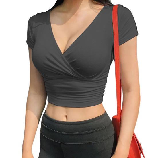 Women's Deep V-Neck Cropped T-Shirt | Slim Fit, Lightweight & Stretch Short Sleeve Top