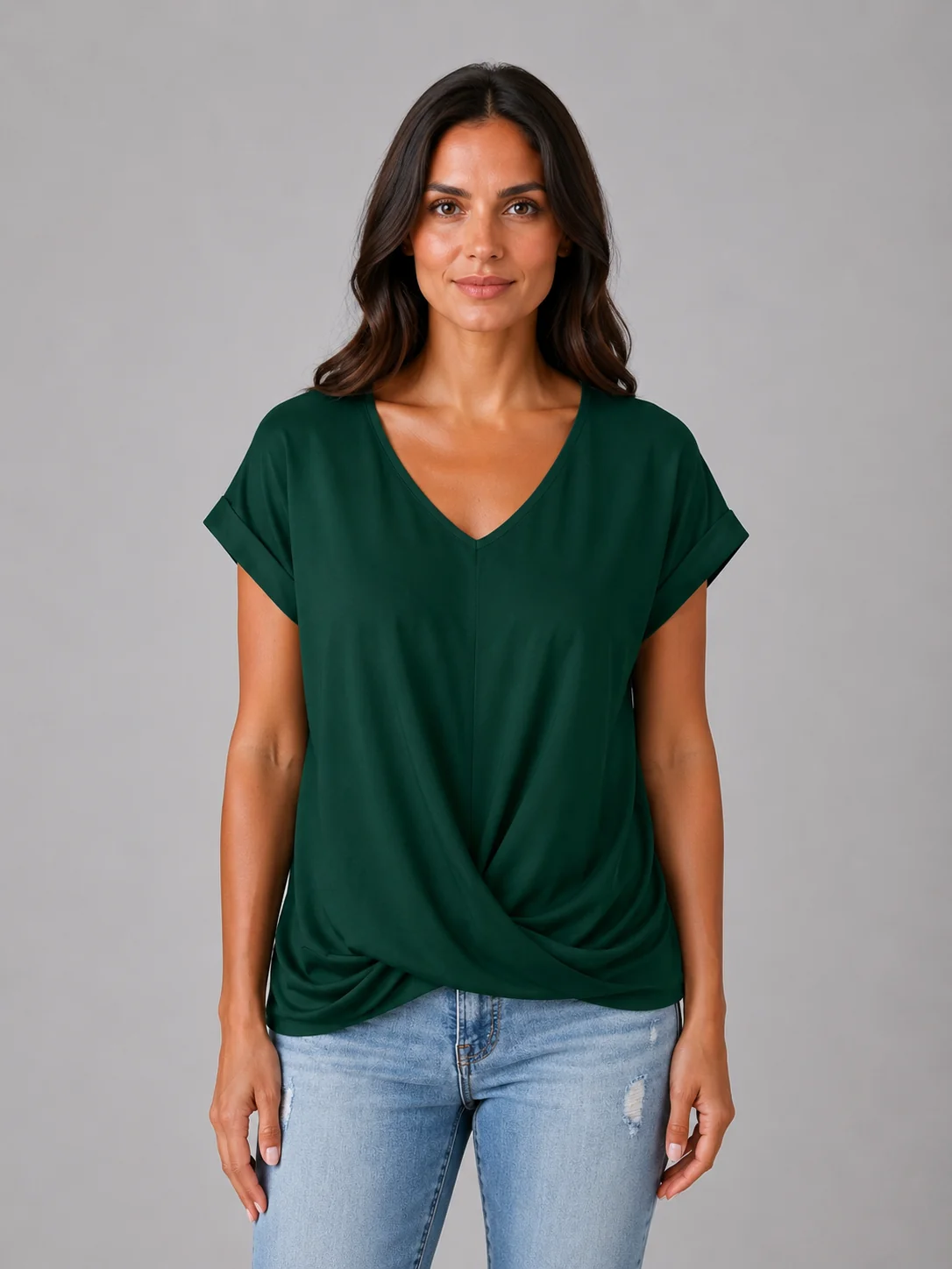 Women's V-Neck Draped T-Shirt | Relaxed Fit Short Sleeve Everyday Top
