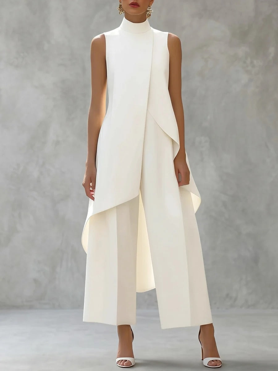 Women's Mock Neck Blouse & High-Waisted Pants Set | Elegant Two-Piece Co-Ord Outfit