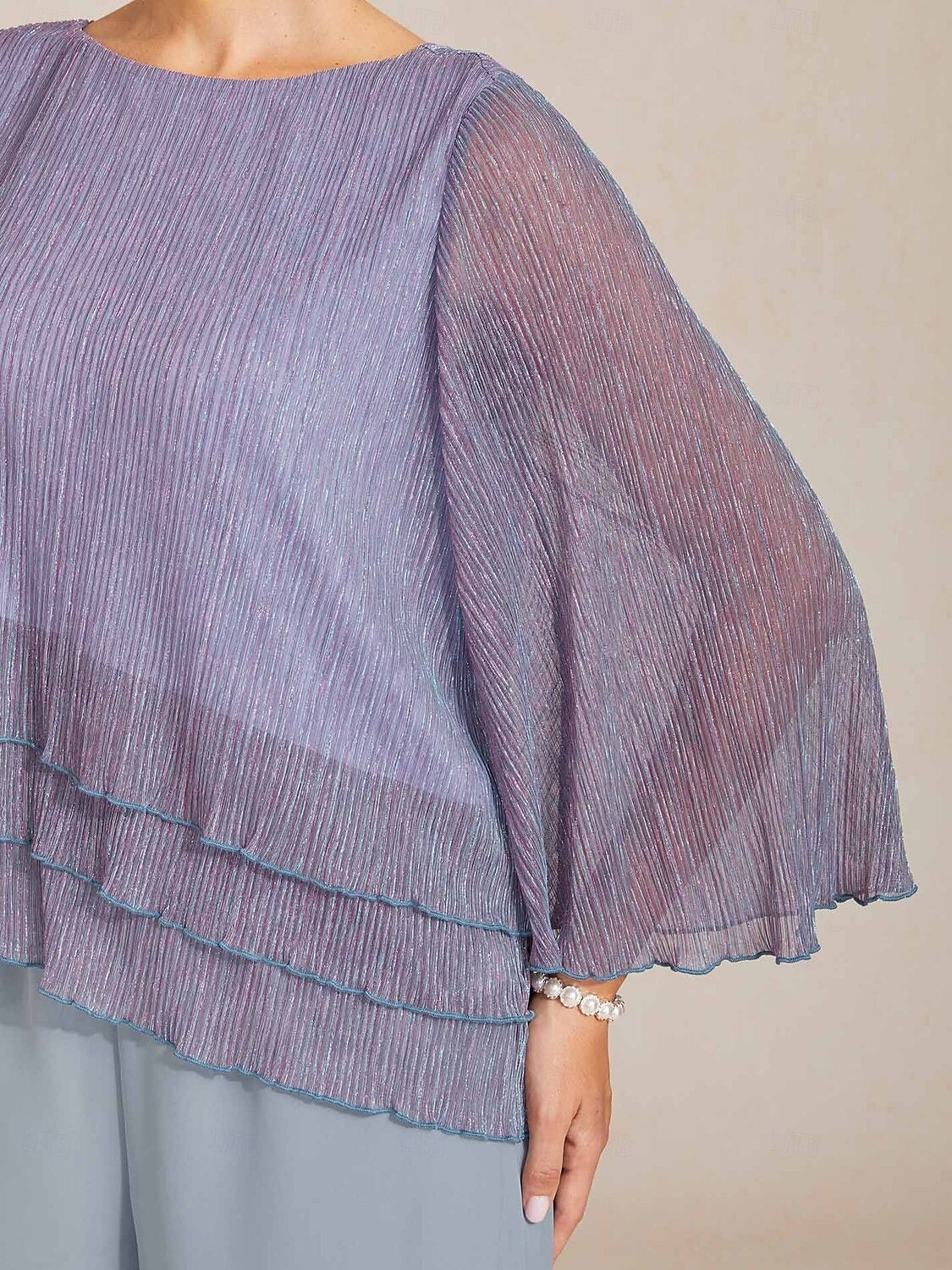 Women's Metallic Bell Sleeve Blouse | Elegant 3/4 Sleeve Crew Neck Dressy Top