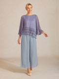Women's Metallic Bell Sleeve Blouse | Elegant 3/4 Sleeve Crew Neck Dressy Top