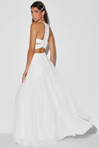 Women's White Pleated Two-Piece Maxi Dress | Elegant, Flowy & Sophisticated Style