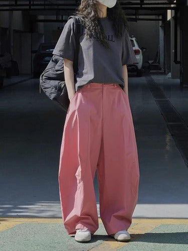 Women's Wide-Leg Split-Joint Casual Pants | Loose Fit Solid Color Trousers