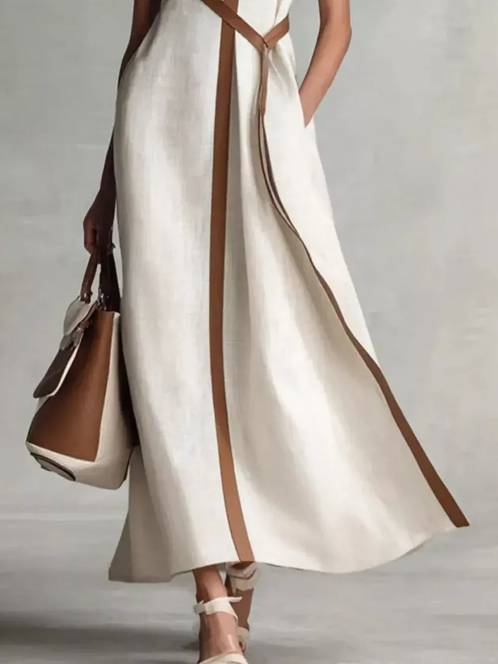 Women's Plus Size Contrast Trim Sleeveless Maxi Dress | Elegant & Flowy Long Dress