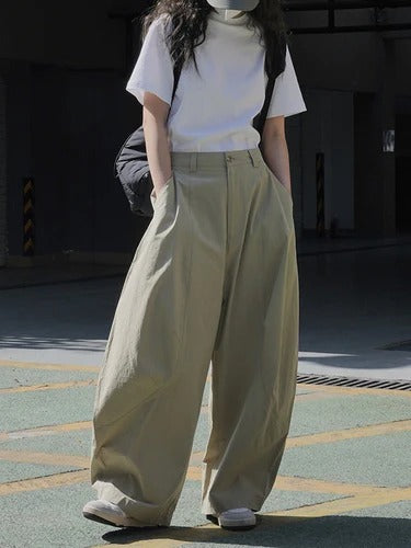 Women's Wide-Leg Split-Joint Casual Pants | Loose Fit Solid Color Trousers
