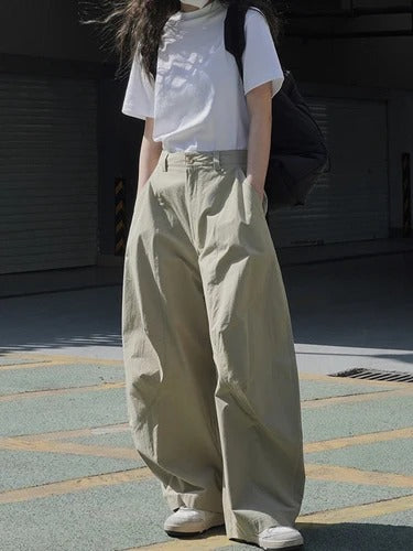 Women's Wide-Leg Split-Joint Casual Pants | Loose Fit Solid Color Trousers