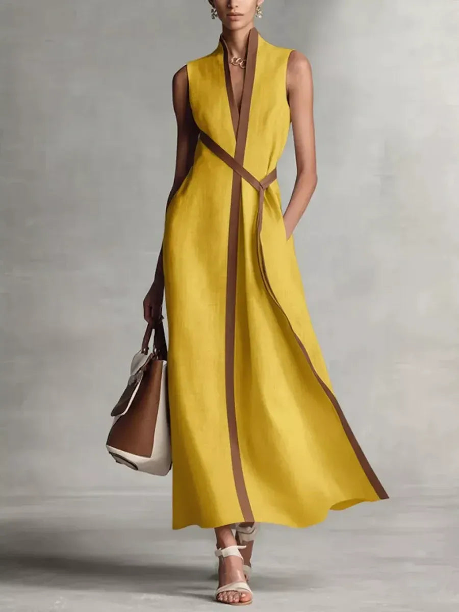 Women's Plus Size Contrast Trim Sleeveless Maxi Dress | Elegant & Flowy Long Dress