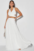 Women's White Pleated Two-Piece Maxi Dress | Elegant, Flowy & Sophisticated Style