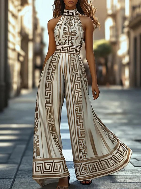 Women's Printed Halter Neck Wide-Leg Jumpsuit | Sleeveless Flowy Summer Outfit