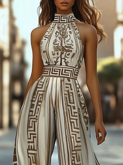 Women's Printed Halter Neck Wide-Leg Jumpsuit | Sleeveless Flowy Summer Outfit