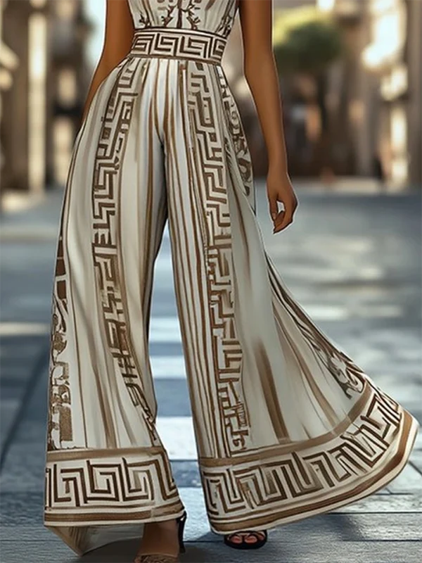 Women's Printed Halter Neck Wide-Leg Jumpsuit | Sleeveless Flowy Summer Outfit