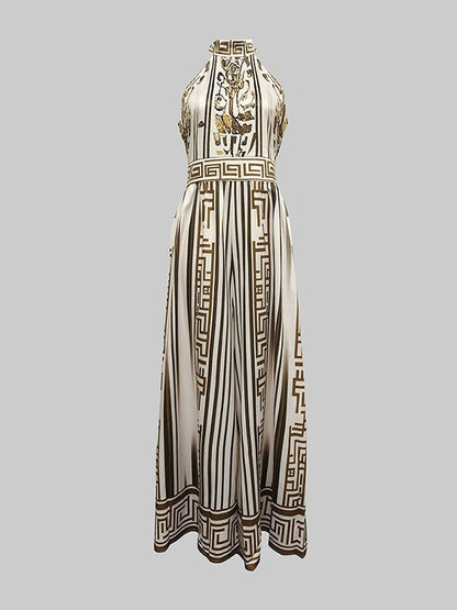 Women's Printed Halter Neck Wide-Leg Jumpsuit | Sleeveless Flowy Summer Outfit