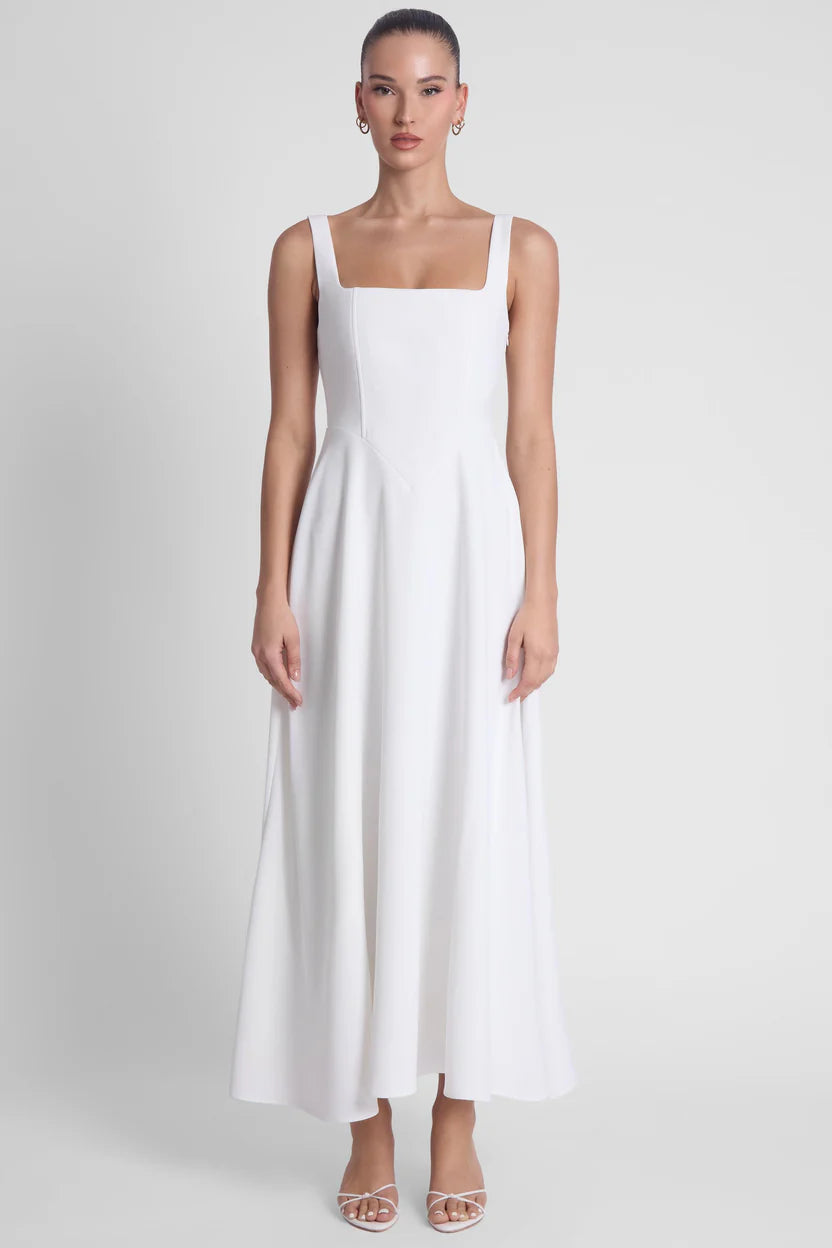 Women's Square Neck Corset Midi Dress | Elegant Bodycon Party Dress